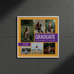 Póster Purple & Yellow 6 Photo Graduation Poster