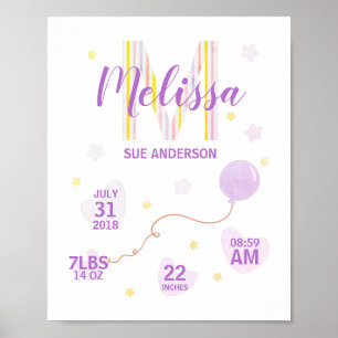 Póster Purpple & Yellow Birth Stat Design