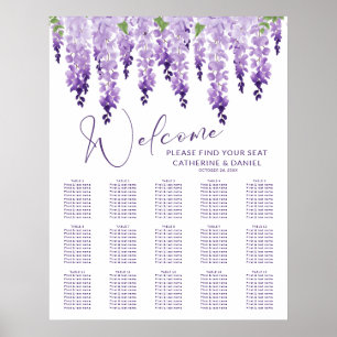 Póster Púrpura Acuarela Wisteria Boda Floral Lilac
