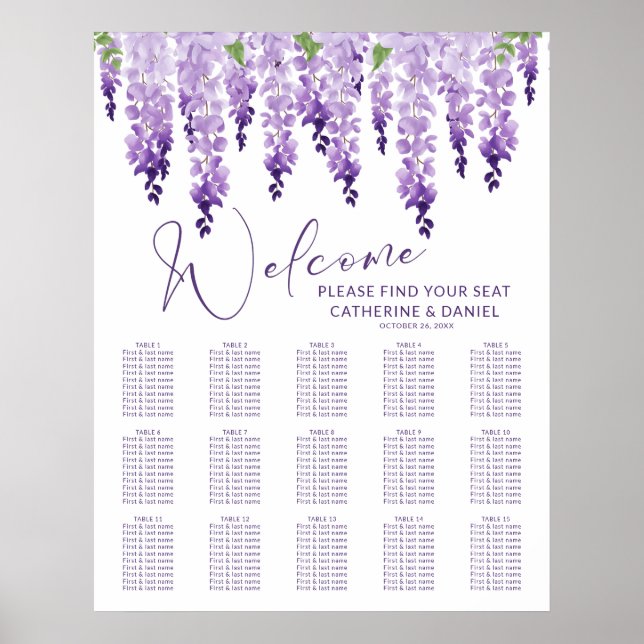 Póster Púrpura Acuarela Wisteria Boda Floral Lilac (Frente)