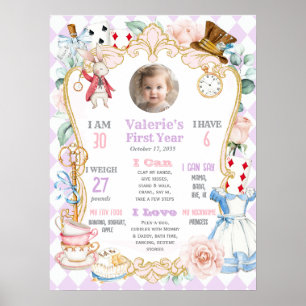 Póster Púrpura Alice en ONEderland-1er Cumpleaños Hito