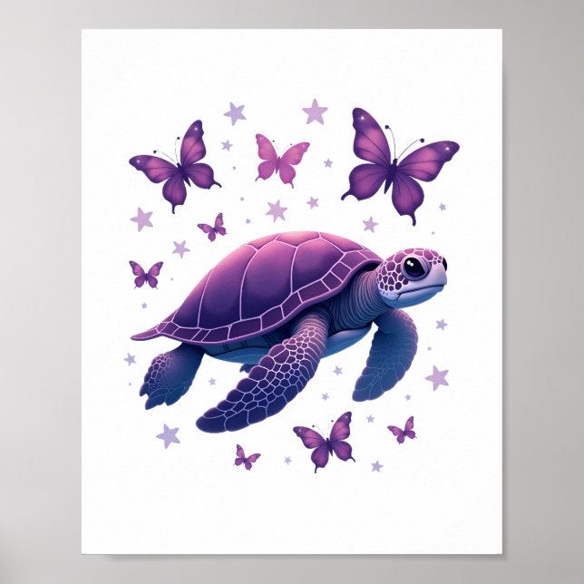 Póster Púrpura - Camiseta mariposa de tortuga marina (Frente)