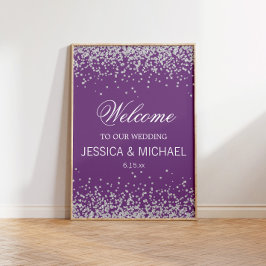 Póster Púrpura con Boda del Purpurina de Plata parkling