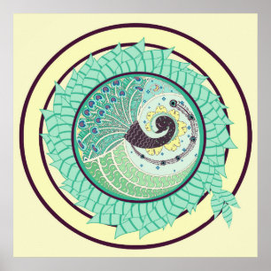 Poster púrpura del arte del pavo real de Nouveau
