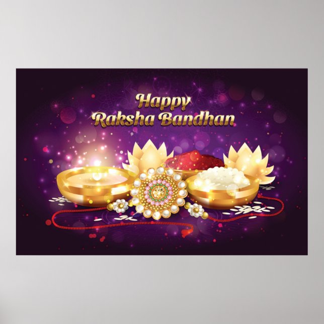 Póster Púrpura Feliz Raksha Bandhan Sparkle (Frente)