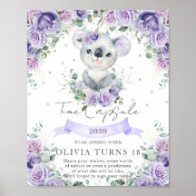 Púrpura Floral Koala Primer cumpleaños Rótulo de l