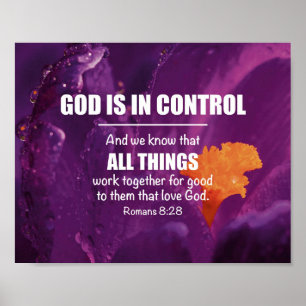Póster Púrpura Floral ROMANS 8:28 Cristiano