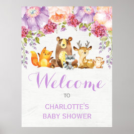 Póster Púrpura Floral Woodland Forest Animals Baby Girl