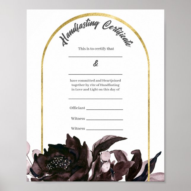 Póster Púrpura Foliage Floral Boho Handfasting Certificad (Frente)