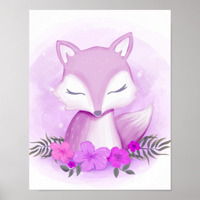 Póster Púrpura Fox Whimsical Animal Poster (Frente)