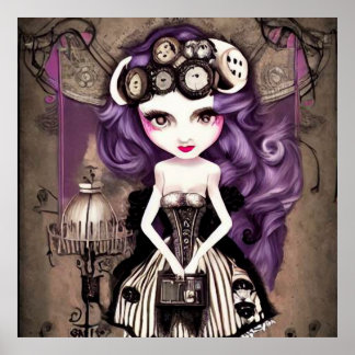 Póster Púrpura Hair Steampunk Doll