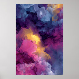 Póster Púrpura Magenta Oro Tinta Alcohol Nebulosa Flujo