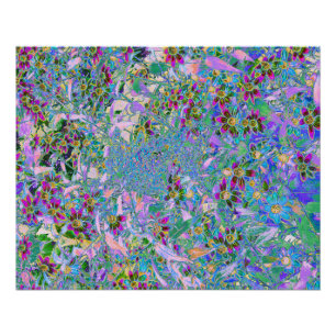 Póster Púrpura Retro, Flores salvajes verdes y azules en 