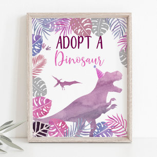 Póster Púrpura Rosa Adopta Un Rótulo De Cumpleaños De Din
