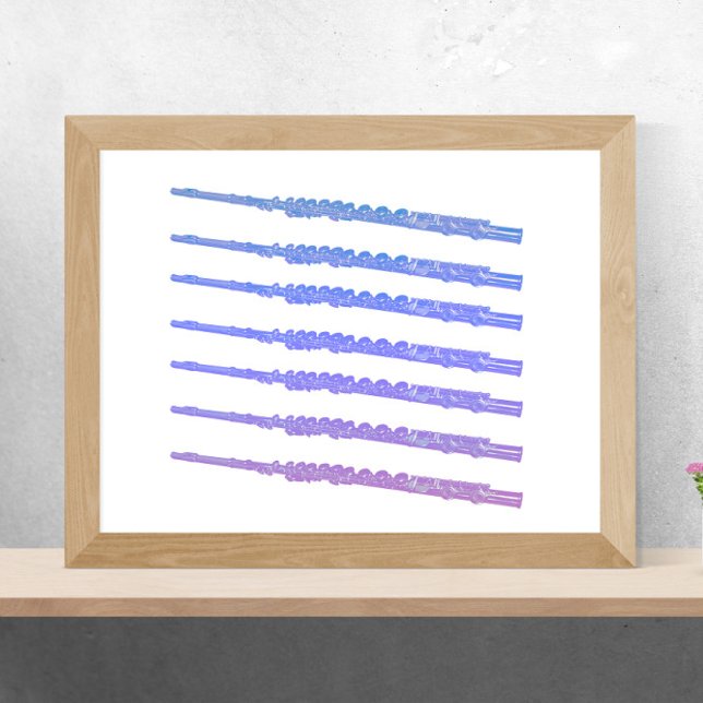 Póster Púrpura rosa azul de instrumentos de flútas (A poster of flutes in blue, pink and purple.)