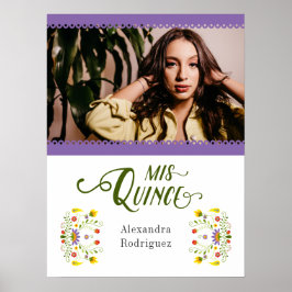 Póster Púrpura Tradicional Foto Floral Mexicana Quinceane