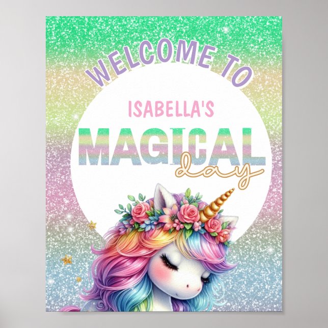 Póster Purpurina arco iris unicornio signo mágico de bien (Frente)