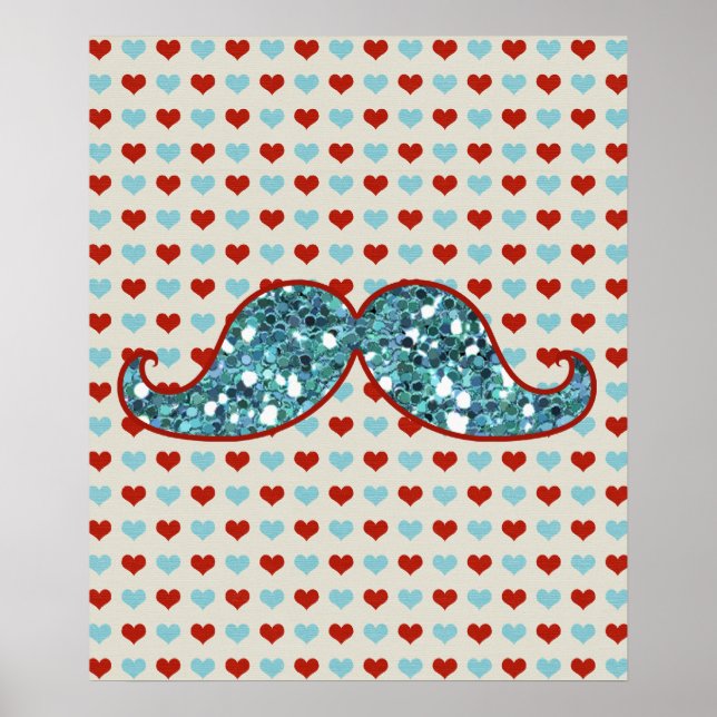 PÓSTER PURPURINA AZUL RED MUSTACHE AND HEARTS (Frente)