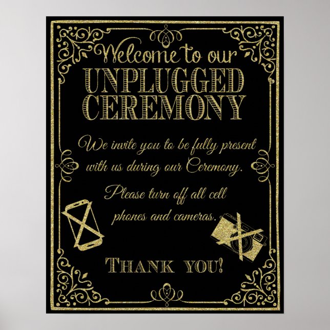 Póster purpurina boda desconectado no firmar teléfonos (Frente)