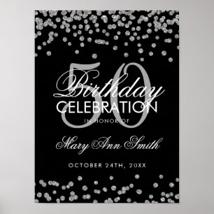 Póster Purpurina de cumpleaños 50 Confetti Black