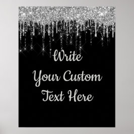 Póster Purpurina de cumpleaños del Fiesta Black Silver An