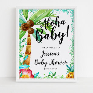 Póster Purpurina de Faux-Baby Shower de Luau Tropical