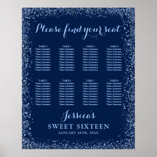 Póster Purpurina de imitación azul de la marina Sweet 16