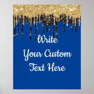Póster Purpurina de oro azul personalizado Foto de cumple