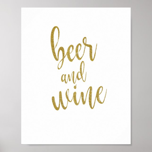 Póster Purpurina de oro de cerveza y vino Rótulo de Boda  (Frente)
