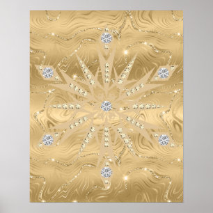 Póster Purpurina de oro de lujo Snowflake Diamond