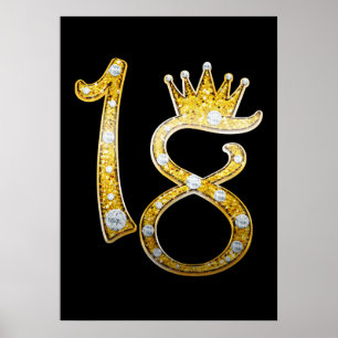 Póster Purpurina de oro Glam Crown Diamond Bling 18th 18 
