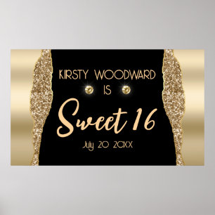 Póster Purpurina de oro Glam Edge & Diamonds Sweet 16