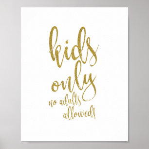 Póster Purpurina de oro Kids Table Rótulo de Boda 8x10