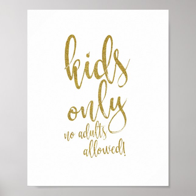 Póster Purpurina de oro Kids Table Rótulo de Boda 8x10 (Frente)