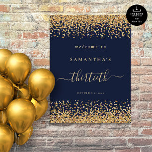 Póster Purpurina de oro Navy Blue Script Bienvenida 30 Fi