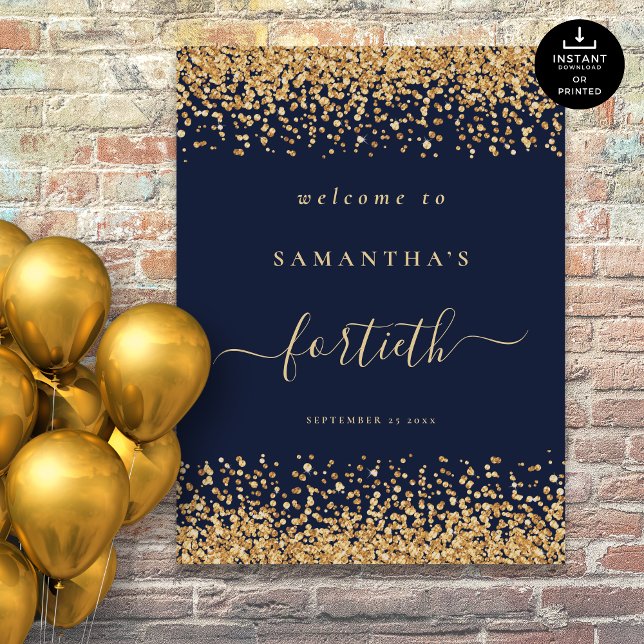 Póster Purpurina de oro Navy Blue Script Bienvenida 40 Fi (Subido por el creador)