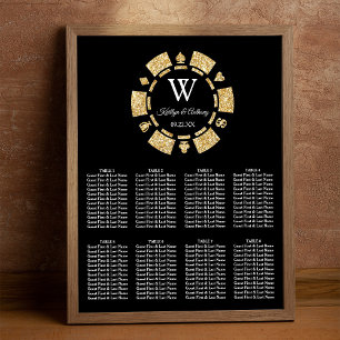 Póster Purpurina de oro Póquer Chip Casino Boda
