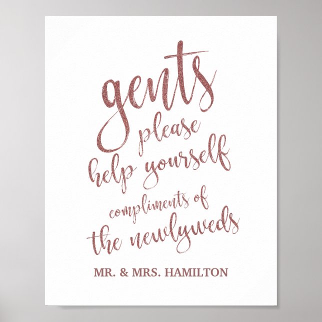 Póster Purpurina de oro Rosa de cesta de baño Gents 8x10  (Frente)