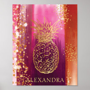 Póster Purpurina de oro rosa piña personalizada