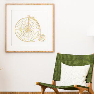 Póster Purpurina de oro Vintage Unicycle Bike Minimalista