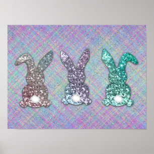 Póster Purpurina De Pascua Pastel Glam Bunnies En Plaid