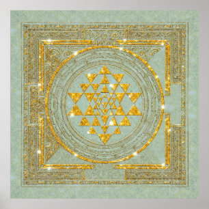 Póster Purpurina Dorado de Sri Yantra - Poster