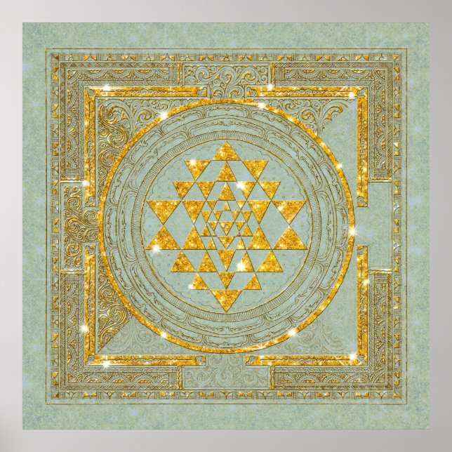 Póster Purpurina Dorado de Sri Yantra - Poster (Frente)