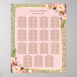 Póster Purpurina dorado Floral rosa 15 tablas Tabla de as