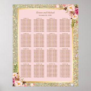 Póster Purpurina dorado Floral rosa 16 tablas Tabla de as