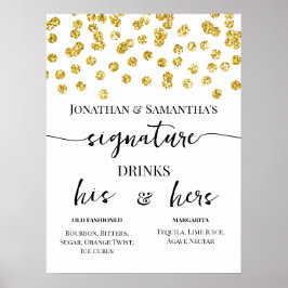 Póster Purpurina dorado puntos Boda de bebidas con firma