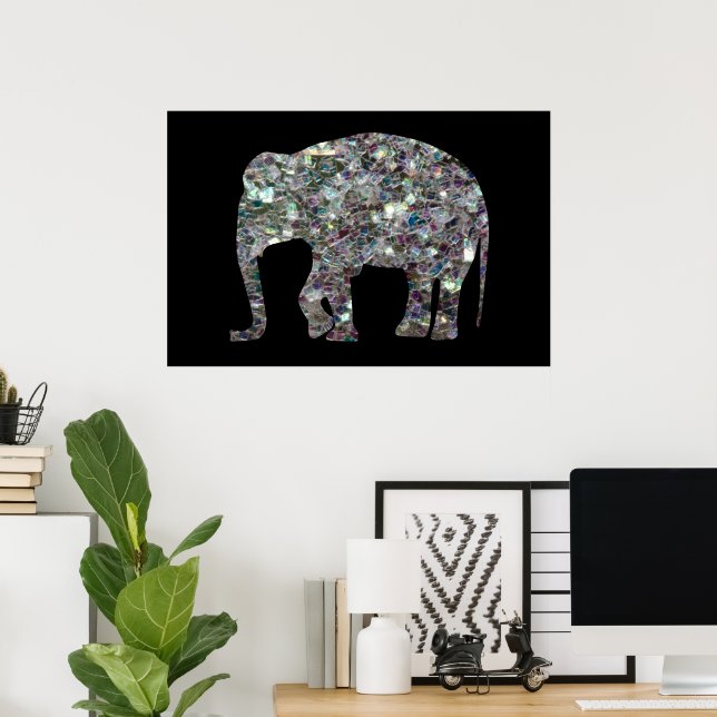 Póster Purpurina elefante de mosaico de plata espárrago (Oficina en casa)