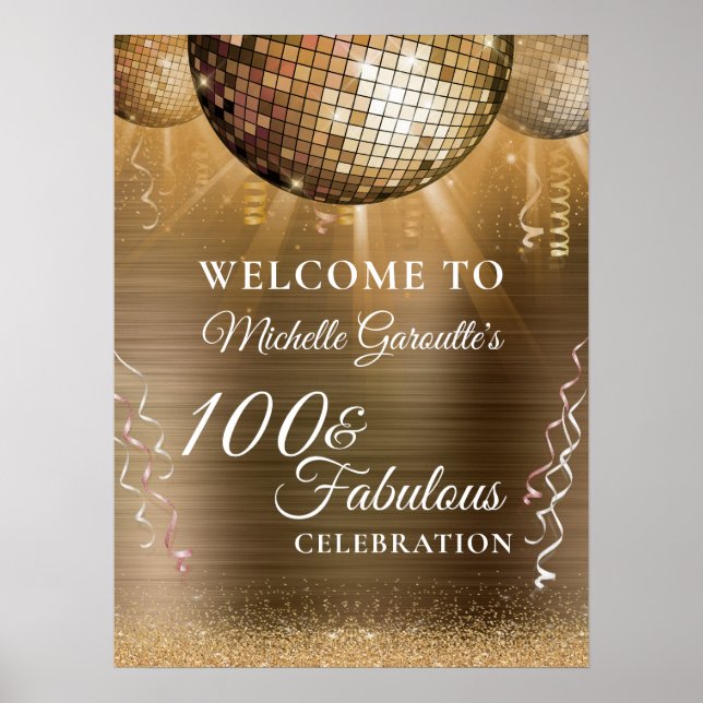 Póster Purpurina Glam 100 y Fabulous Gold Disco Ball (Frente)
