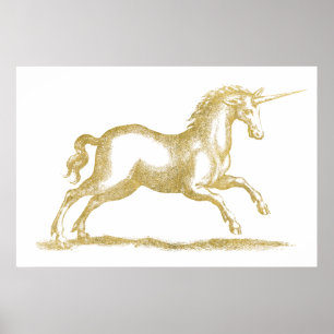 Póster Purpurina Gold Unicorn Fantasy