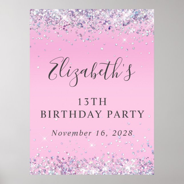 Póster Purpurina Pink 13th Birthday Party (Frente)